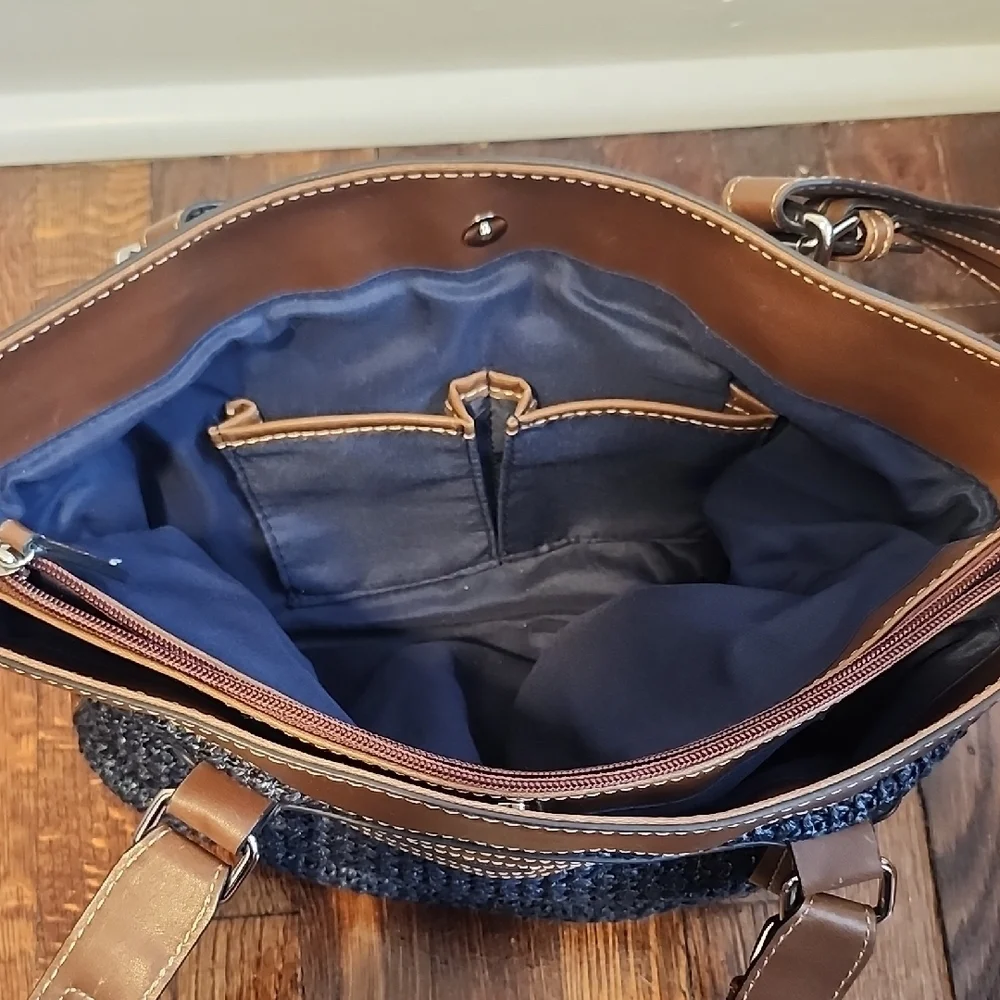 Chaps Navy Blue Woven Preppy Nautral Hippie Beach Shoulder Bag Classic Storage